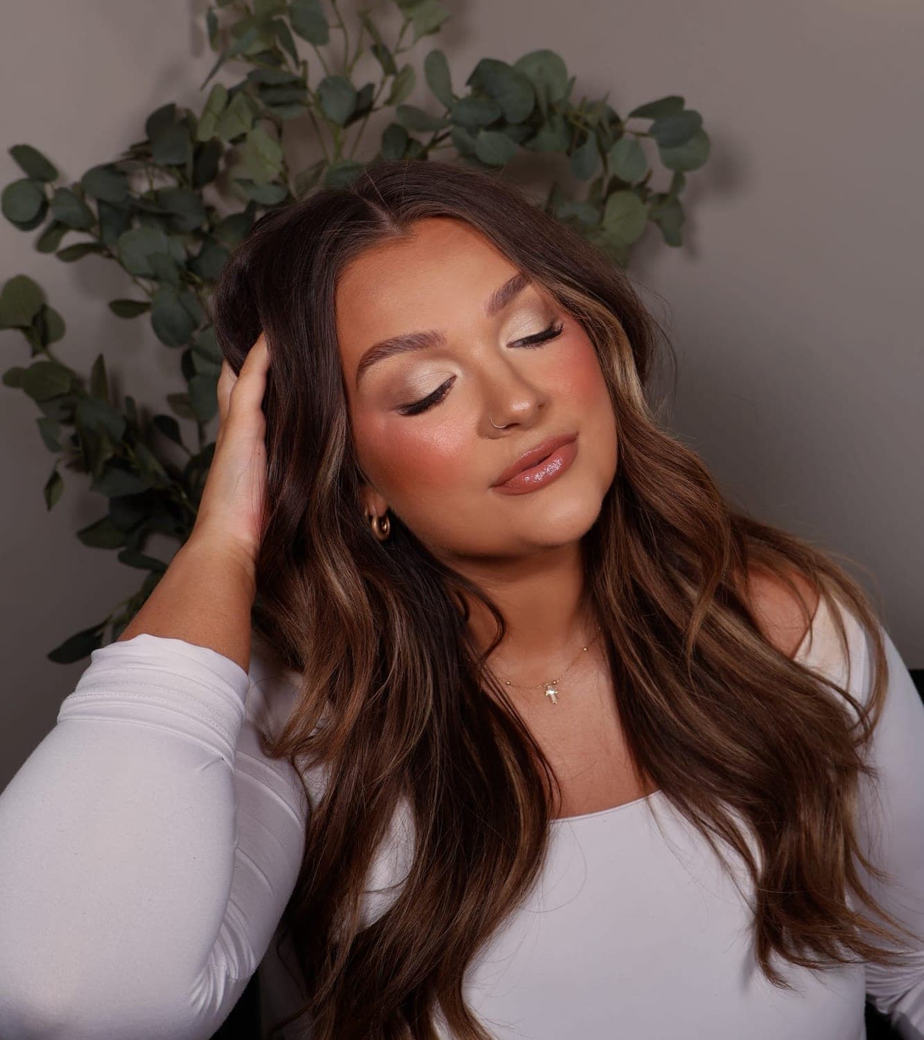Warm bridal glam with a glossy nude lip, photographed in Shealyn's Athens studio